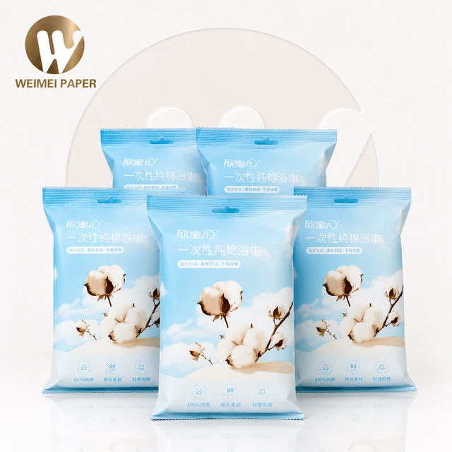 Blue cotton disposable bath towel packs